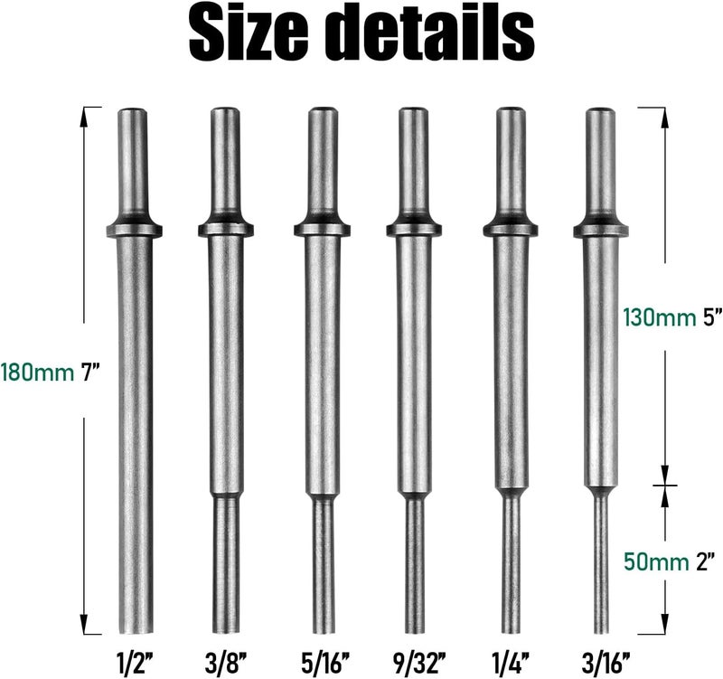 Monkey King Bar MonkeyKingBar-Pneumatic Drift Punch 6pcs Set, 0.401 Inch Round Shank,3/16-1/2 Inch Tips, 7 Inch Length, Steel Punches for Removing Rusted Bolts - Image 2